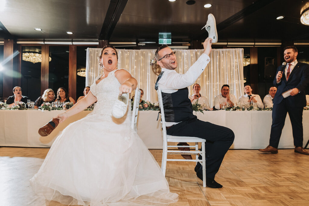 The Shoe Game is played with a bride and groom and is an example of the many wedding games you can play at your wedding