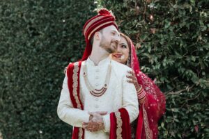 Bride and groom in traditional Indian wedding attire
